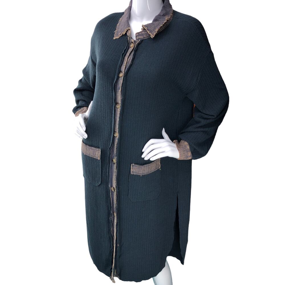 Umgee Womens Size S Tunic Dress Midi Waffle Knit Dark Green